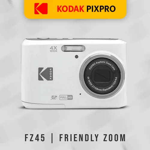 Miniatura 2 de Kodak PIXPRO FZ45 - Cámara digital Zoom amigable (blanco) paquete con estuche de viaje plegable de almacenamiento, tarjeta de memoria Full HD de 128