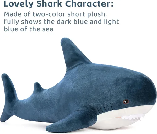 Miniatura 4 de MorisMos Peluche de tiburón gigante, juguete de tiburón de peluche grande, almohada de tiburón suave para niños y niñas, cumpleaños, Navidad, 51 Azul