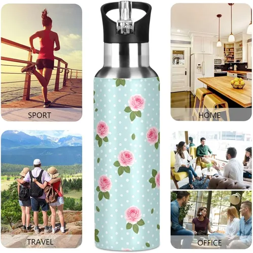 Miniatura 5 de Pink Roses Blue Insulated Water Bottle 20 Oz Leakproof Water Bottles, BPA-Free Sport Water Bottle Insulated