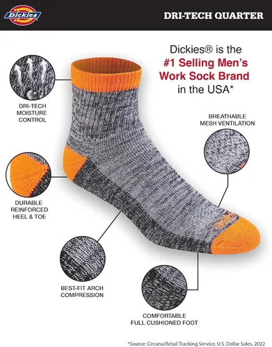 Miniatura 48 de Dickies Calcetines Dri-Tech para hombre con control de humedad, disponibles en tallas M-XXL (6, 12, 18 pares)