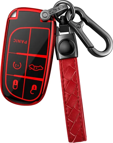 Miniatura 8 de Funda para llavero Jeep con llavero de cuero TPU suave, protección completa, para Jeep Grand Cherokee Renegade Chrysler 200 300 Dodge RAM Durango