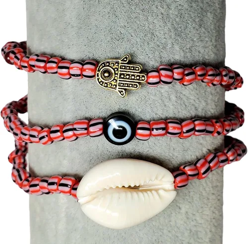 Miniatura 38 de 3 pcs Ilde Cowrie seashell Evil Eye Hamsa Hand Orisha Santeria Pulseras Bracelet Set