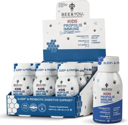Bee and You Kids Propolis Immune Night Time Shot - Probiótico, melisa, cereza ácida, apoyo para dormir, apoyo inmunológico, salud intestinal, 1.69