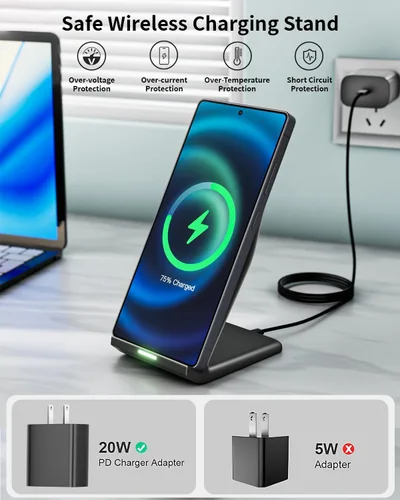 Miniatura 4 de Soporte de Carga Inalámbrica, Estación de Carga Rápida de Teléfono Inalámbrico de 15 W con Bloque USB C de 20 W para Samsung W26/S25 blanco