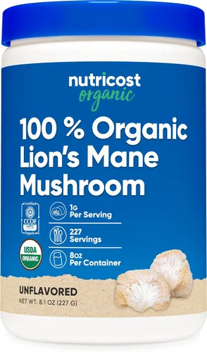Nutricost Polvo orgánico de hongo melena de león (8 onzas) - 227 porciones, suplemento orgánico certificado por USDA