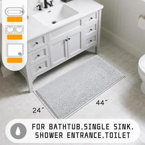 Miniatura 2 de Yimobra Alfombras de Baño Largas 44"x24", Alfombra de Baño Extra Suave Antideslizante para Bañera, Alfombra Peluda Súper Absorbente de Secado Rápido