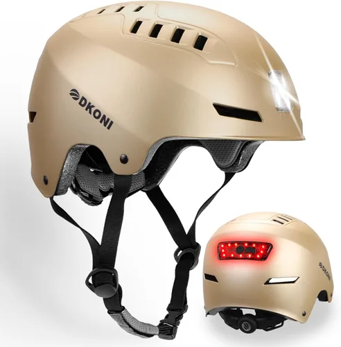 Miniatura 12 de DKONI Casco de bicicleta con luces LED, casco de bicicleta para viajeros, casco de ciclismo recargable por USB, casco de luz LED frontal y trasera