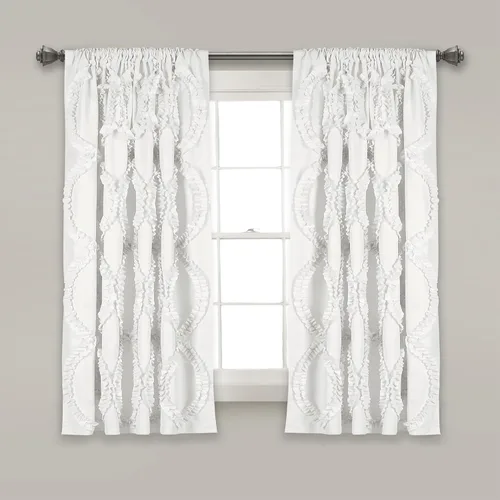 Lush Decor Avon Panel de cortina para ventana con filtro de luz, 54 pulgadas de ancho x 45 pulgadas de largo, color blanco, cortinas con volantes