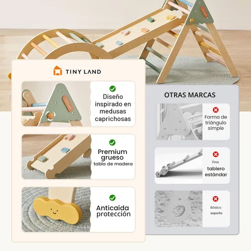 Miniatura 4 de Tiny Land Pikler - Juego de triángulos 7 en 1 plegable Montessori para niños pequeños, juguetes de escalada para interiores, parque infantil