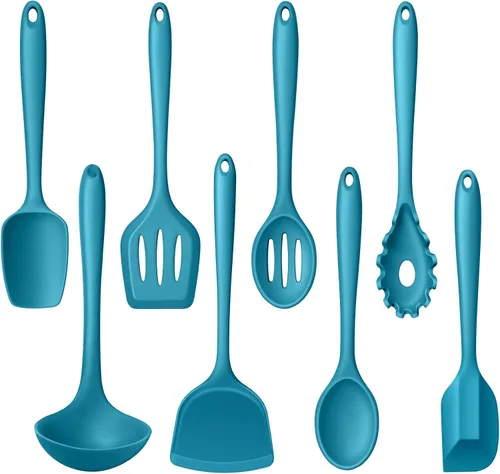 LIANYU Juego de 8 piezas de utensilios de cocina, utensilios de cocina resistentes al calor, herramientas y gadgets de cocina para utensilios de Azul