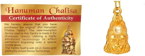 Miniatura 4 de Vrindavan Bazaar Shri Hanuman Chalisa Yantra Locket Kawach con cadena chapada en oro, Metal, No es una piedra preciosa