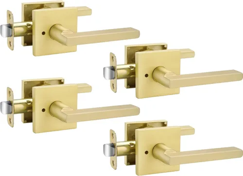 Miniatura 20 de Goldenwarm Manija de puerta simulada de oro cepillado – Palanca interior decorativa sin giro para despensa, puertas francesas y armarios (2 piezas)