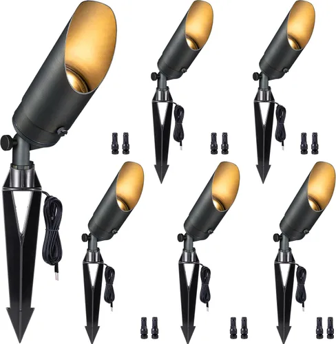 Miniatura 35 de Gardenreet Focos de paisaje de latón de bajo voltaje, luz LED para exteriores de 12 V, luces con cable IP65 impermeables, bronce antiguo