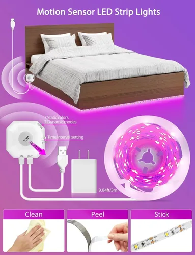 Miniatura 8 de MATICOD Luces con sensor de movimiento para interiores debajo de la cama, tira de luz LED RGB con control de aplicación, luces nocturnas para Varios