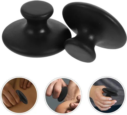 Miniatura 6 de Beavorty Paquete de 2 piedras de masaje de hongos naturales Bianshi Jade masajeador de mano para terapia facial y corporal de spa, mejora
