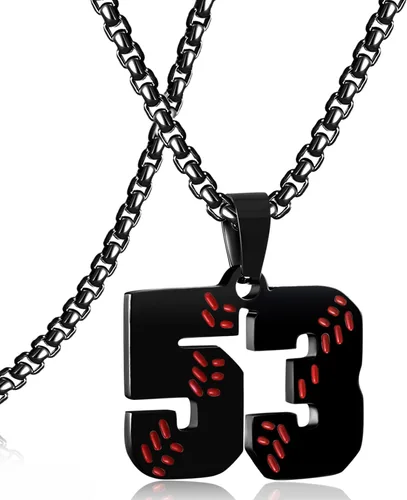 Miniatura 45 de SKQIR Colgante de número de jersey de béisbol para hombres y niños - Cadena de acero inoxidable para atletas - Negro