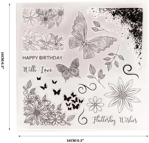 Miniatura 2 de Sellos transparentes de mariposa para hacer tarjetas y diarios, flores, esquinas, hojas, sellos de goma para manualidades, álbumes de recortes