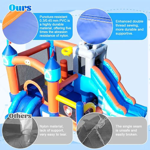 Miniatura 2 de Casa de rebote comercial de 16 pies con soplador, 100% PVC inflable con 2 toboganes, pozo de bolas, túneles, escalada, carrera de obstáculos 6 en 1
