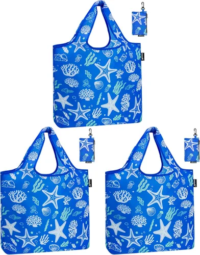 Miniatura 8 de HOLYLUCK Bolsas de comestibles reutilizables, bolsa de compras plegable resistente (estándar, 3 huellas de patas de perro)