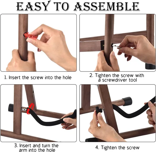 Miniatura 6 de DOMMI Soporte de madera para guitarra eléctrica con goma antideslizante y brazos de espuma suave, marco en A plegable portátil para guitarras