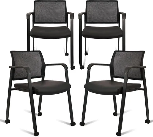 Miniatura 28 de CLATINA Juego de 2 sillas apilables con respaldo de malla con asiento de tela tapizado y soporte lumbar ergonómico para oficina, escuela, iglesia