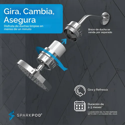 Miniatura 7 de SparkPod Juego de cabezal de ducha filtrado de lujo de 23 etapas, reduce el cloro y los metales pesados, filtro de cabezal de ducha de alta presión