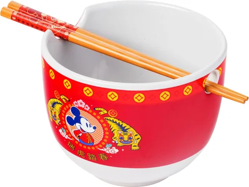 Miniatura 24 de Silver Buffalo Disney Lady and the Tramp Eating Noodles Chinese Love - Cuenco de ramen de cerámica con palillos, apto para microondas, 20 onzas