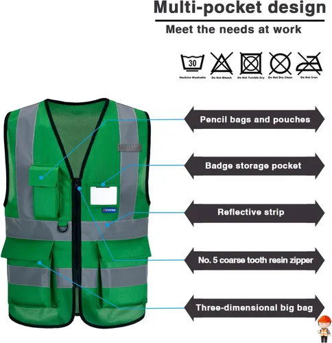 Miniatura 3 de A-SAFETY chaleco de construcción verde grande y alto 4XL 5XL