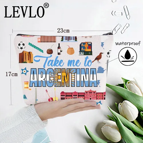 Miniatura 2 de LEVLO Argentina Travel Cosmetic Bag Argentina Souvenir Gift Llévame a Argentina Maquillaje Cremallera Bolsa Bolsa Para Viajero, Llévame a Argentina