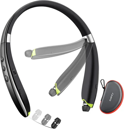 Auriculares Bluetooth, auriculares Bluetooth con banda para el cuello mejorados 2025 con auriculares retráctiles, auriculares estéreo con Negro