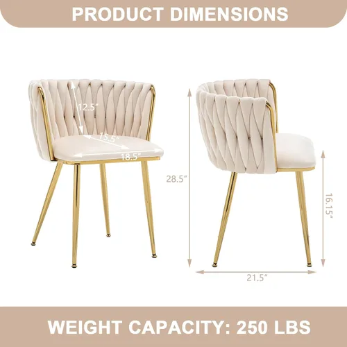 Miniatura 2 de Juego de 2 sillas de comedor de terciopelo Kiztir, sillas tapizadas de comedor con patas de metal dorado, lujosas sillas de comedor acolchadas