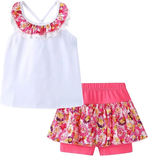 Miniatura 60 de LittleSpring Conjunto de verano para niñas con camiseta sin mangas y pantalones cortos florales