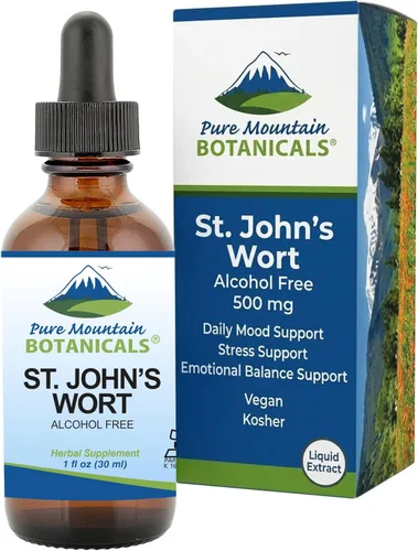 Pure Mountain Botanicals Tintura de hierba de San Juan - Suplemento vegano líquido Kosher de hierba de San Juan sin alcohol, 500 mg