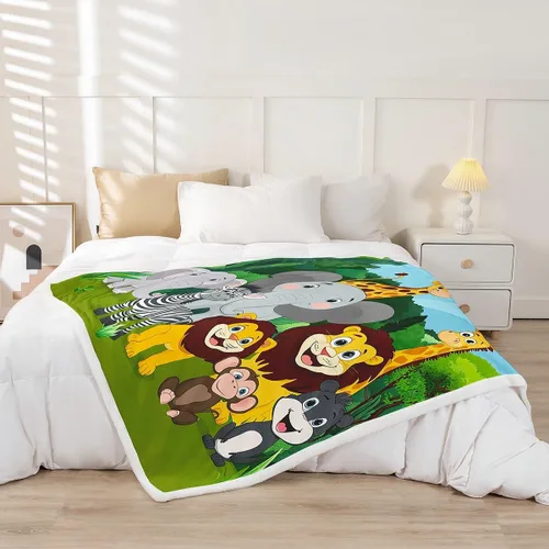 Miniatura 2 de Feelyou Manta Sherpa para niños, manta de forro polar con estampado de jirafa, león, elefante, jirafa, para niños y niñas, adorable manta de felpa