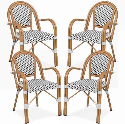 Miniatura 11 de Tangkula Juego de 2 sillas de bistró francesas para exteriores, sillas de mimbre de polietileno tejidas a mano con reposabrazos, sillones de comedor