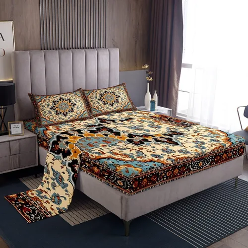 Miniatura 24 de Erosebridal Juego de sábanas y fundas de almohada vintage con estampado floral oriental para niños pequeños, juego de sábanas de medallón persa