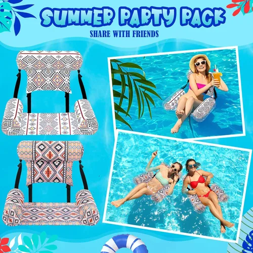 Miniatura 4 de Threehoney Paquete de 2 flotadores grandes para sillas de piscina para adultos, silla inflable de verano, silla flotante de agua, hamaca flotante