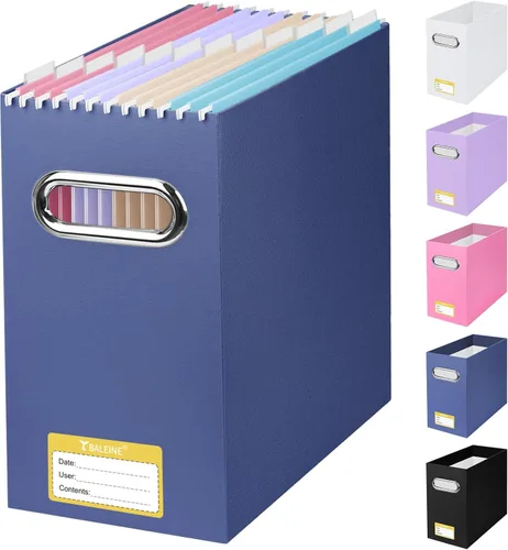 Miniatura 35 de BALEINE Caja organizadora de archivos, organizador de carpetas de archivos de cartón con asa para tamaño carta, caja de archivos colgante plegable