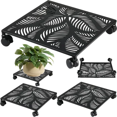Miniatura 10 de Paquete de 1 carrito cuadrado de metal de 12 pulgadas con ruedas, soporte grande para plantas rodantes para interiores y exteriores, carrito