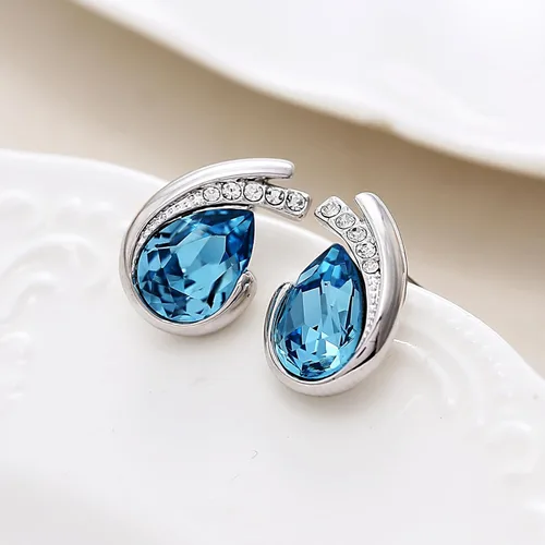 Miniatura 6 de Aretes de lágrima chapados en platino hechos con cristales austriacos para mujer