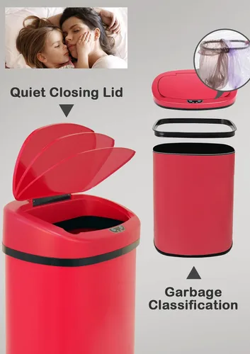 Miniatura 3 de Cubo de basura de acero inoxidable de 50 litros/13 galones, sin contacto y movimiento para cocina, con tapa, cubo de basura automático de metal