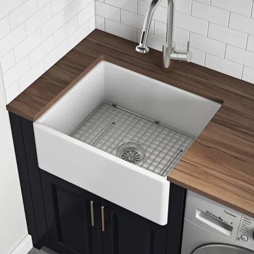 Miniatura 2 de Ruvati 23 x 18 pulgadas Fregadero de Cocina de Arcilla Refractaria, Modelo Farmhouse con Delantal Delantero, de Una Cubeta - Blanco - RVL2468WH