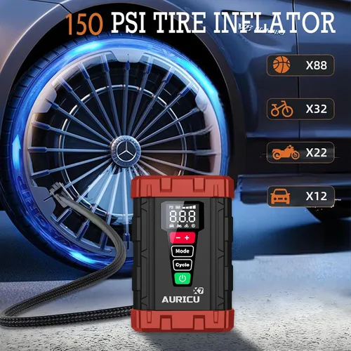 Miniatura 5 de X7 1750A Jump Starter Compresor de aire de 150 PSI Paquete de refuerzo de batería de litio de 12 V, caja de salto portátil, banco de energía
