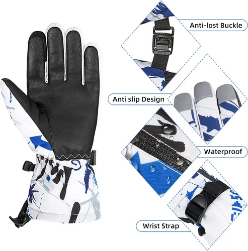 Miniatura 4 de Durio Guantes de esquí para mujeres y hombres, guantes de nieve impermeables cálidos para niños con pantalla táctil, motos de nieve, guantes