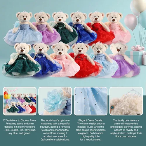 Miniatura 3 de Muñeca de quinceañera con vestido de membrillo con vestido, decoraciones de quinceañera para regalos de niñas, OSO de peluche para 15 años