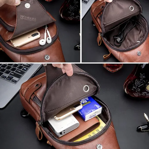 Miniatura 5 de LUKZIJAES Bolso bandolera de cuero genuino para hombre