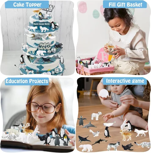 Miniatura 5 de RCOMG 26 figuras de animales árticos, figuras realistas de animales polares con oso polar, caribú, pingüino y lobo ártico, ideal para huevos