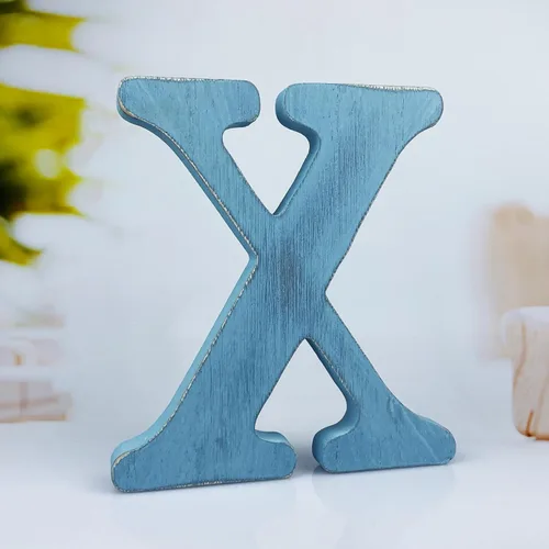 Miniatura 30 de Letras de madera azul rústica de 6 pulgadas, letras de madera sin terminar para decoración de pared, letras azules retro de pie, decoración