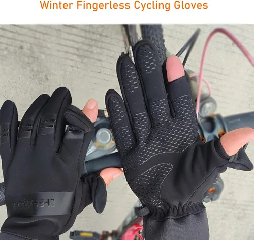 Miniatura 7 de Guantes de pesca sin dedos de invierno para hombres y mujeres, resistentes al viento, para clima frío, pantalla táctil, guantes de ciclismo