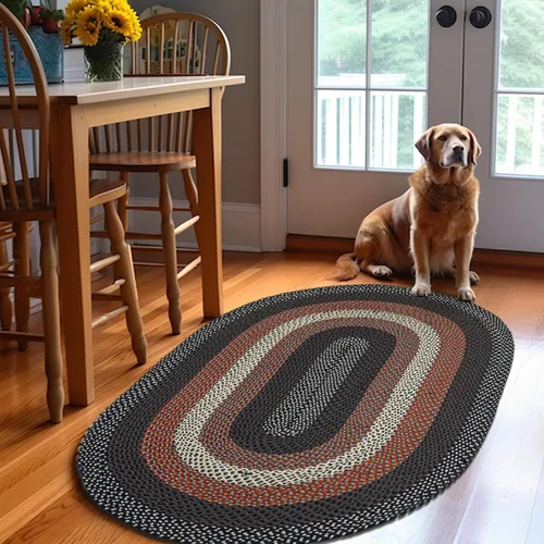 Miniatura 19 de Super Area Rugs - Alfombra trenzada rústica en tonos taupe y gris oscuro, ovalada para puerta/entrada principal, alfombra tejida para exteriores, 2